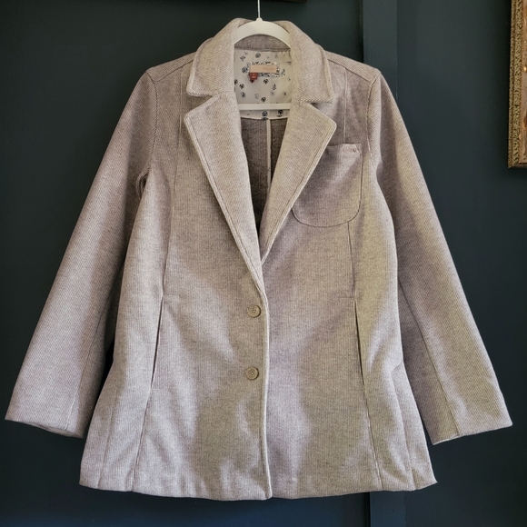 NWOT PILCRO Anthropologie Oversized Academia Blazer Jacket Stripe Beige Small - Picture 6 of 15